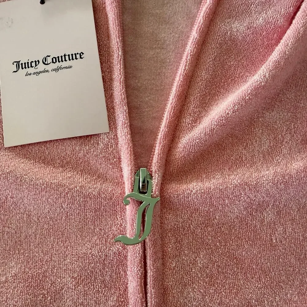 Juicy Couture Pink Bling Velour Tracksuit Set Short Sleeve Hoodie Shorts NWT